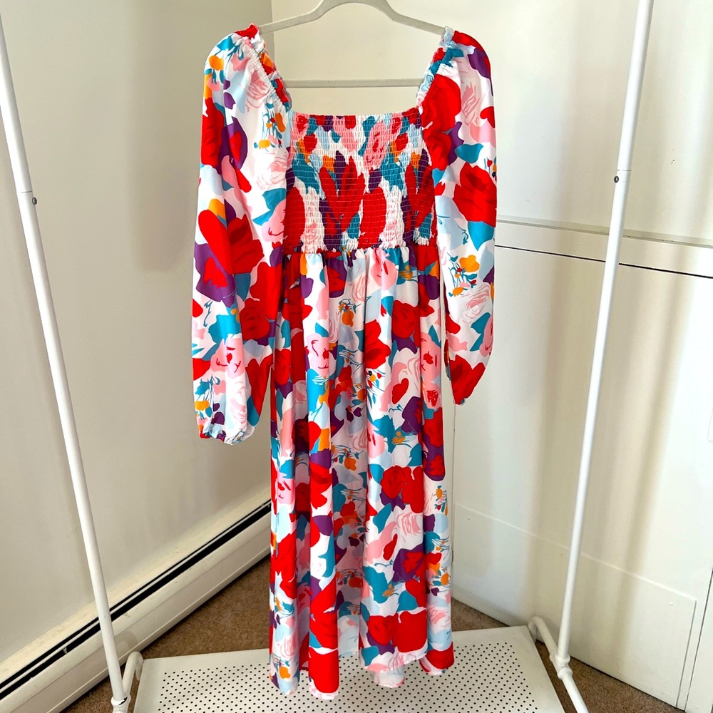 Floral Maxi Long Sleeve Dress / L